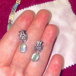 VINTAGE ITALIAN STERLING SILVER EARRINGS (ABALON  SHELL)